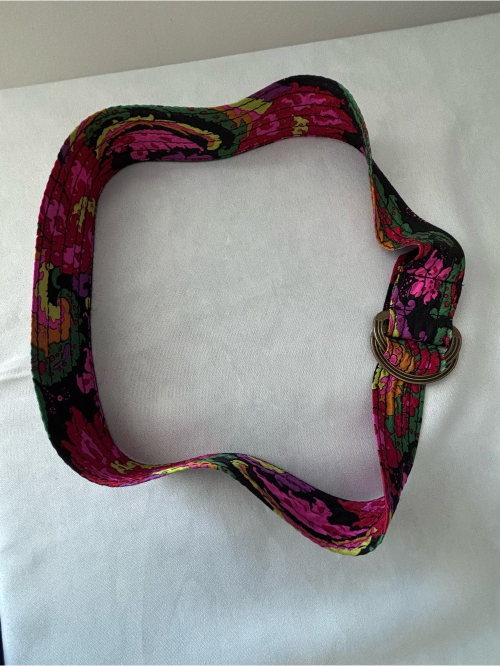 Vintage 90s J.CREW Black Label 100% Silk Belt S/M Boho Paisley Floral Sash D-Rin - Picture 6 of 9